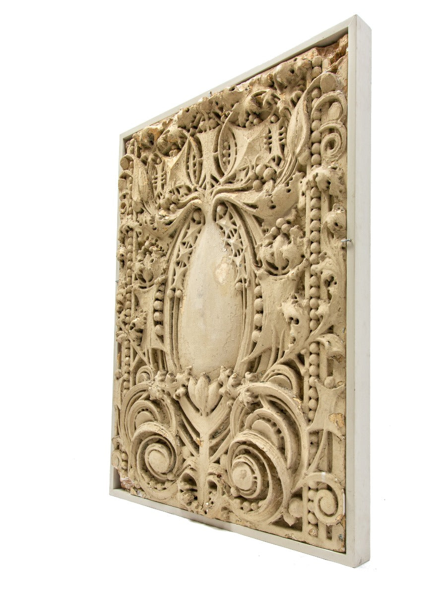 original claude and starck-designed exterior cast plaster "sullivanesque" panel salvaged from the 1911 carnegie library in rochelle, ills