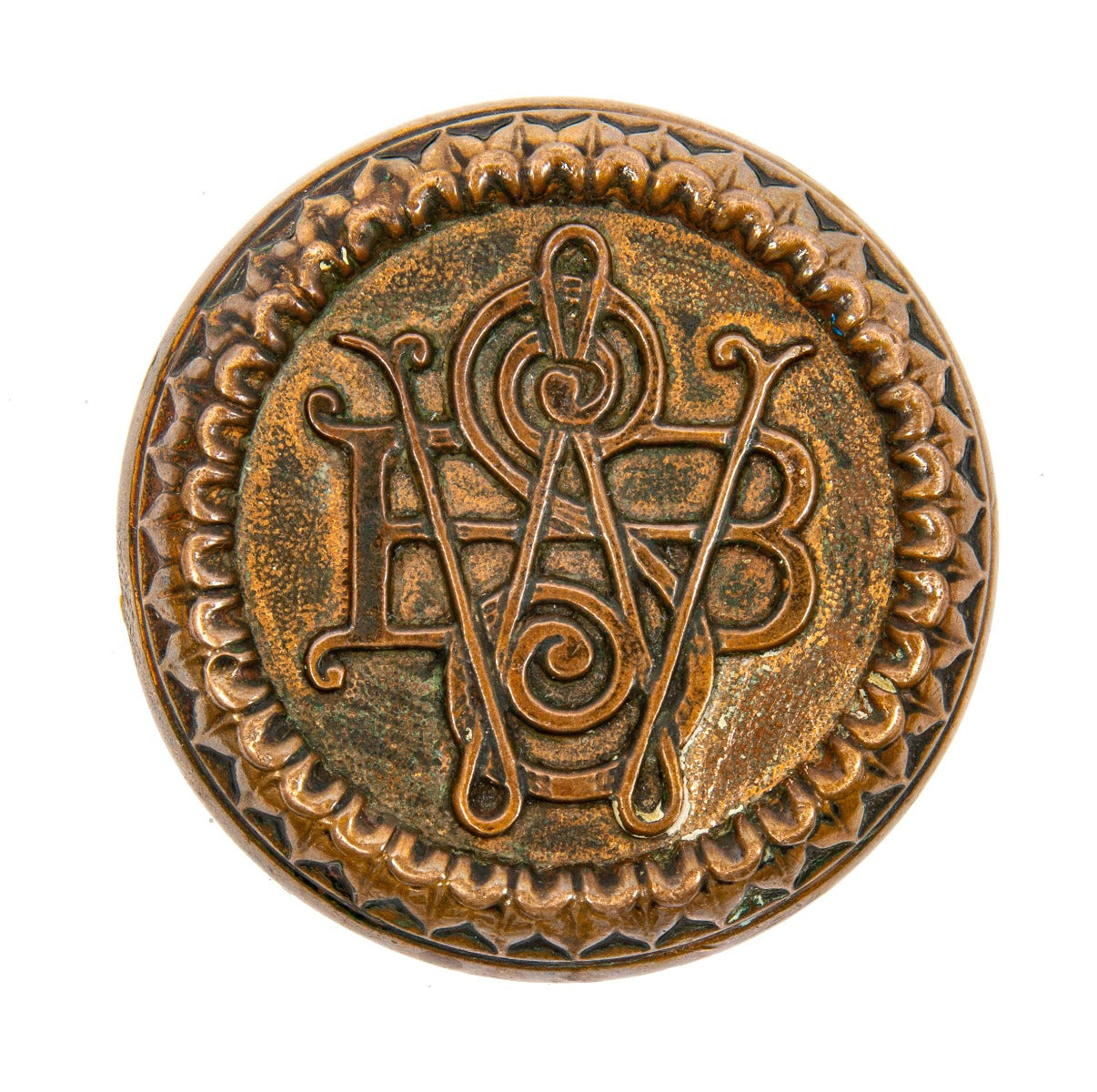 rare and highly sought after 1870s metal compression custom-designed monogrammed building doorknob