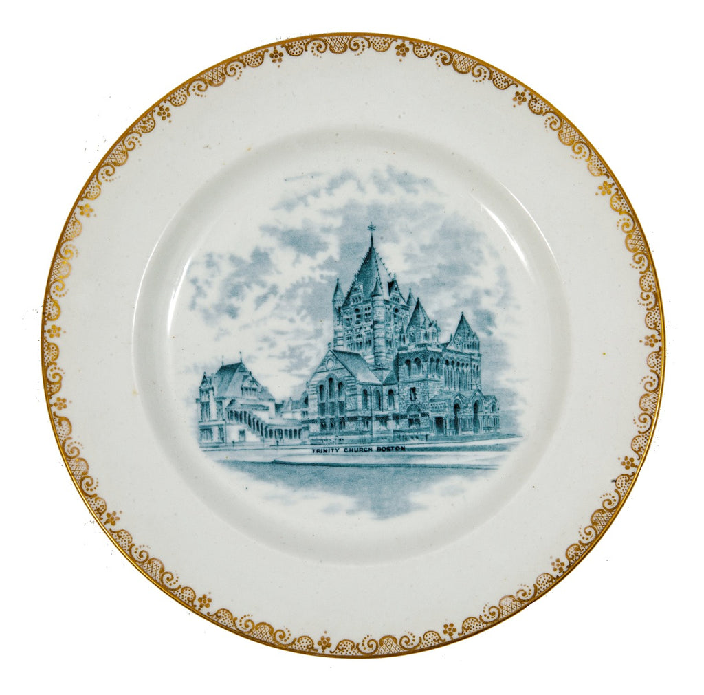 late 19th or early 20th century souvenir plate of h.h. richardson's trinity church in boston