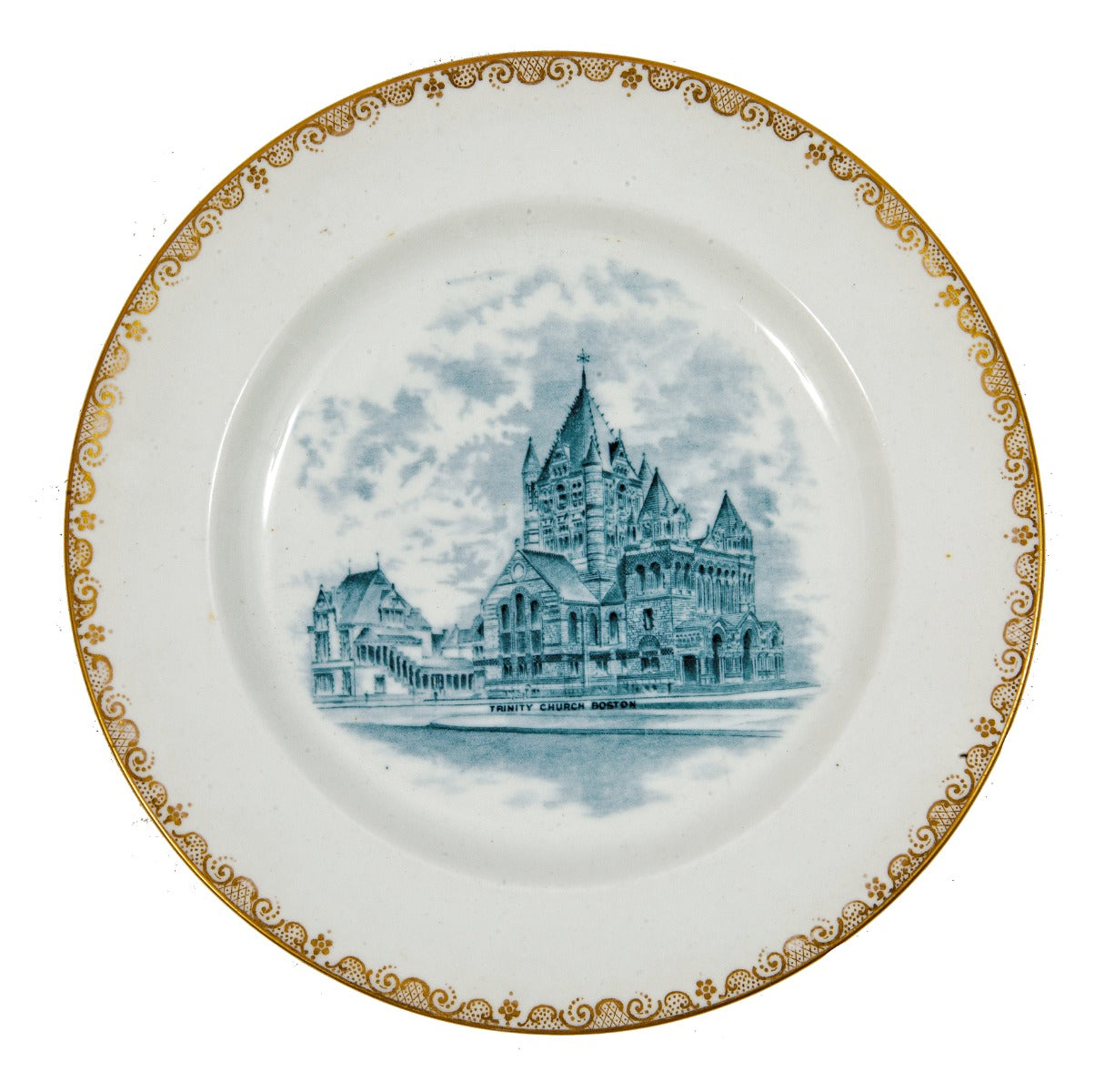 late 19th or early 20th century souvenir plate of h.h. richardson's trinity church in boston