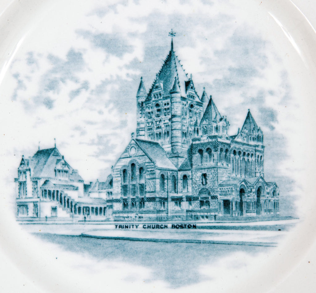 late 19th or early 20th century souvenir plate of h.h. richardson's trinity church in boston