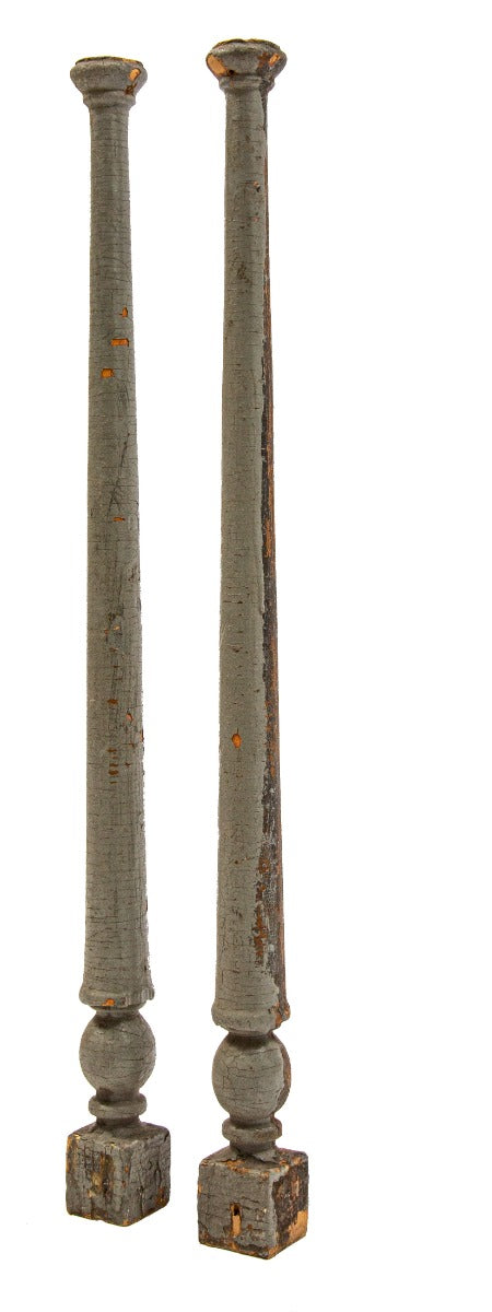 two matching painted yellow pine wood exterior balcony spindles salvaged from frank lloyd wright's francisco terrace during its demolition in 1974
