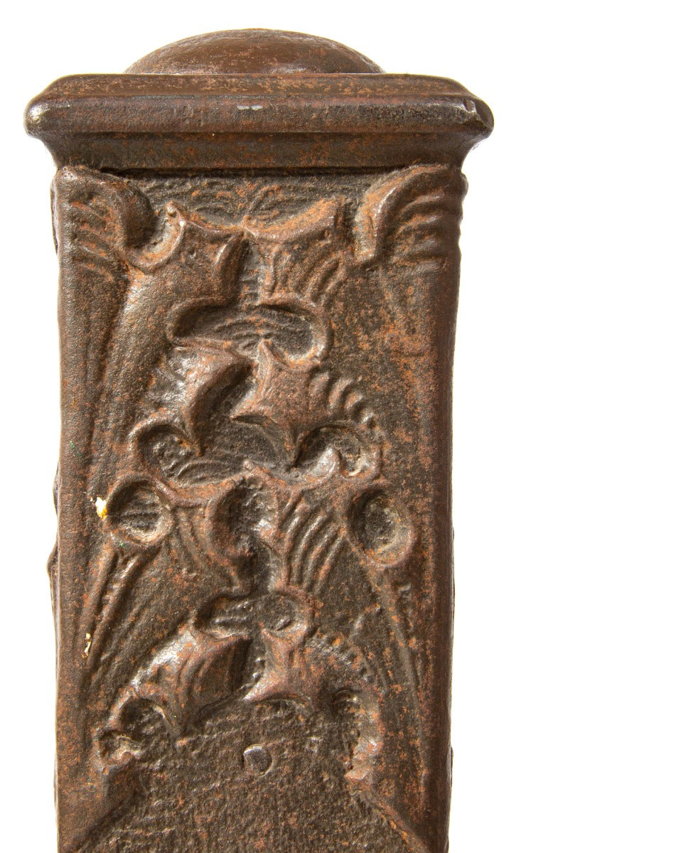 original frank lloyd wright-designed 1895 francisco terrace exterior cast iron newel post with four-sided leafage