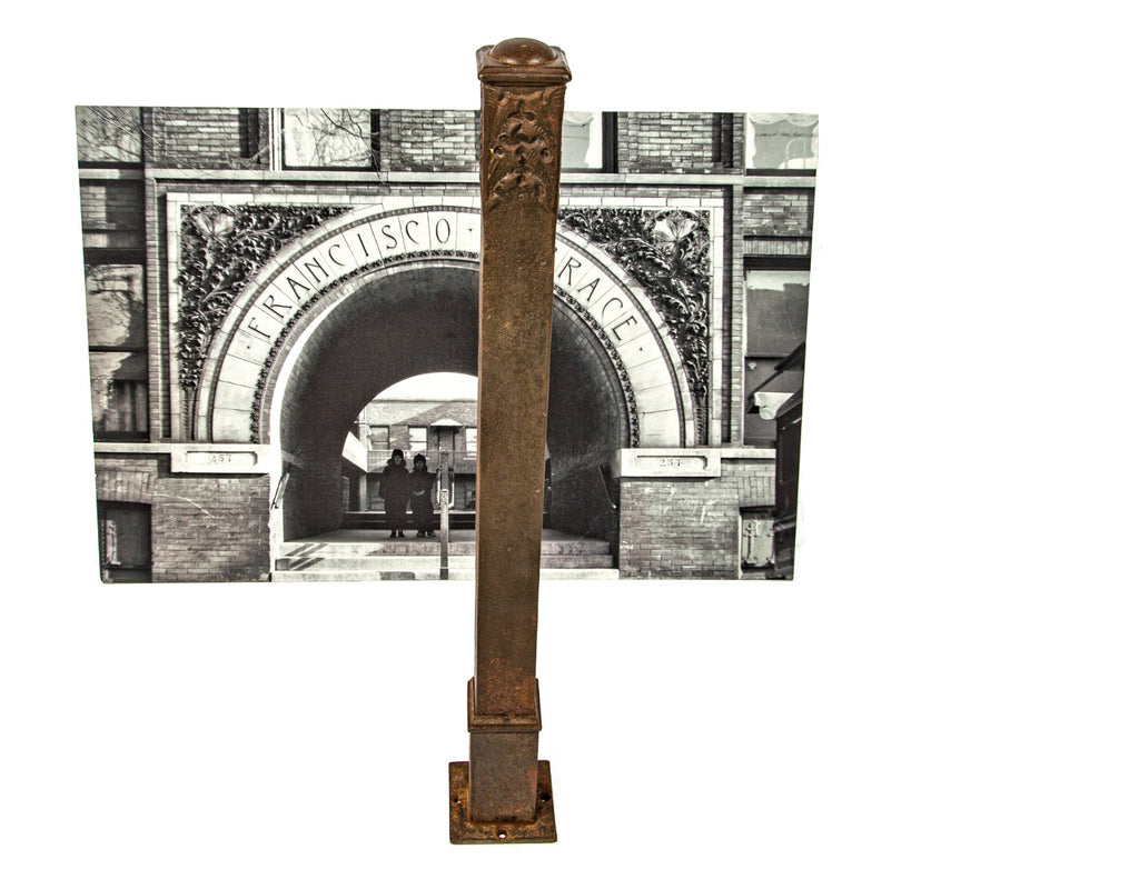 original frank lloyd wright-designed 1895 francisco terrace exterior cast iron newel post with four-sided leafage