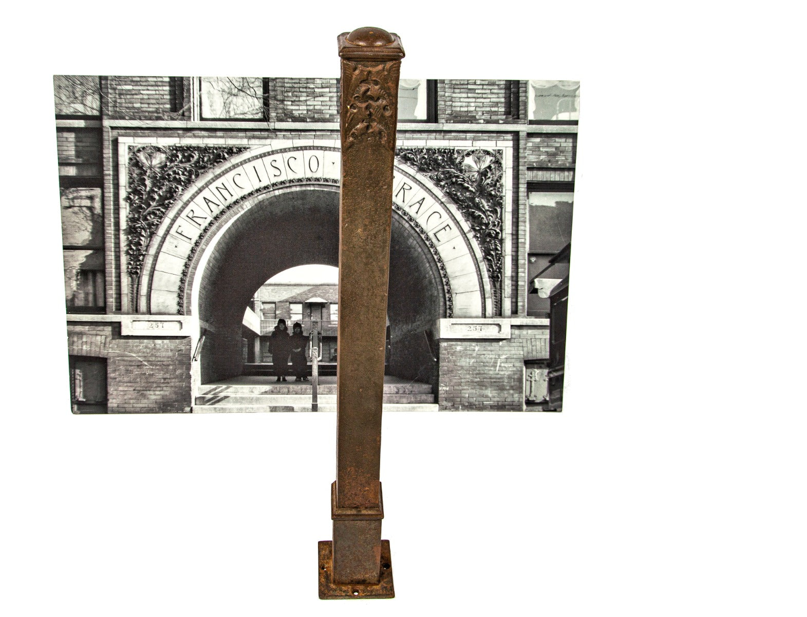 original frank lloyd wright-designed 1895 francisco terrace exterior cast iron newel post with four-sided leafage