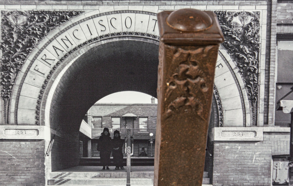 original frank lloyd wright-designed 1895 francisco terrace exterior cast iron newel post with four-sided leafage
