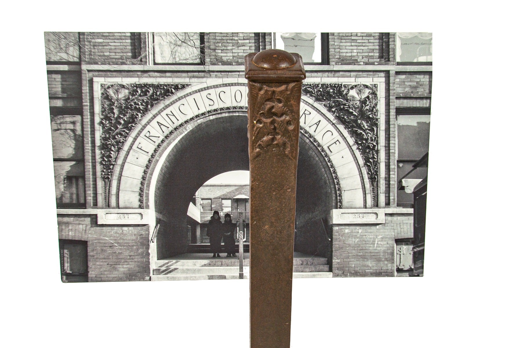 original frank lloyd wright-designed 1895 francisco terrace exterior cast iron newel post with four-sided leafage