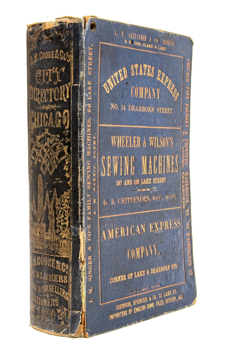 rare 1859 original and largely intact hardbound d.b. cooke chicago city directroy