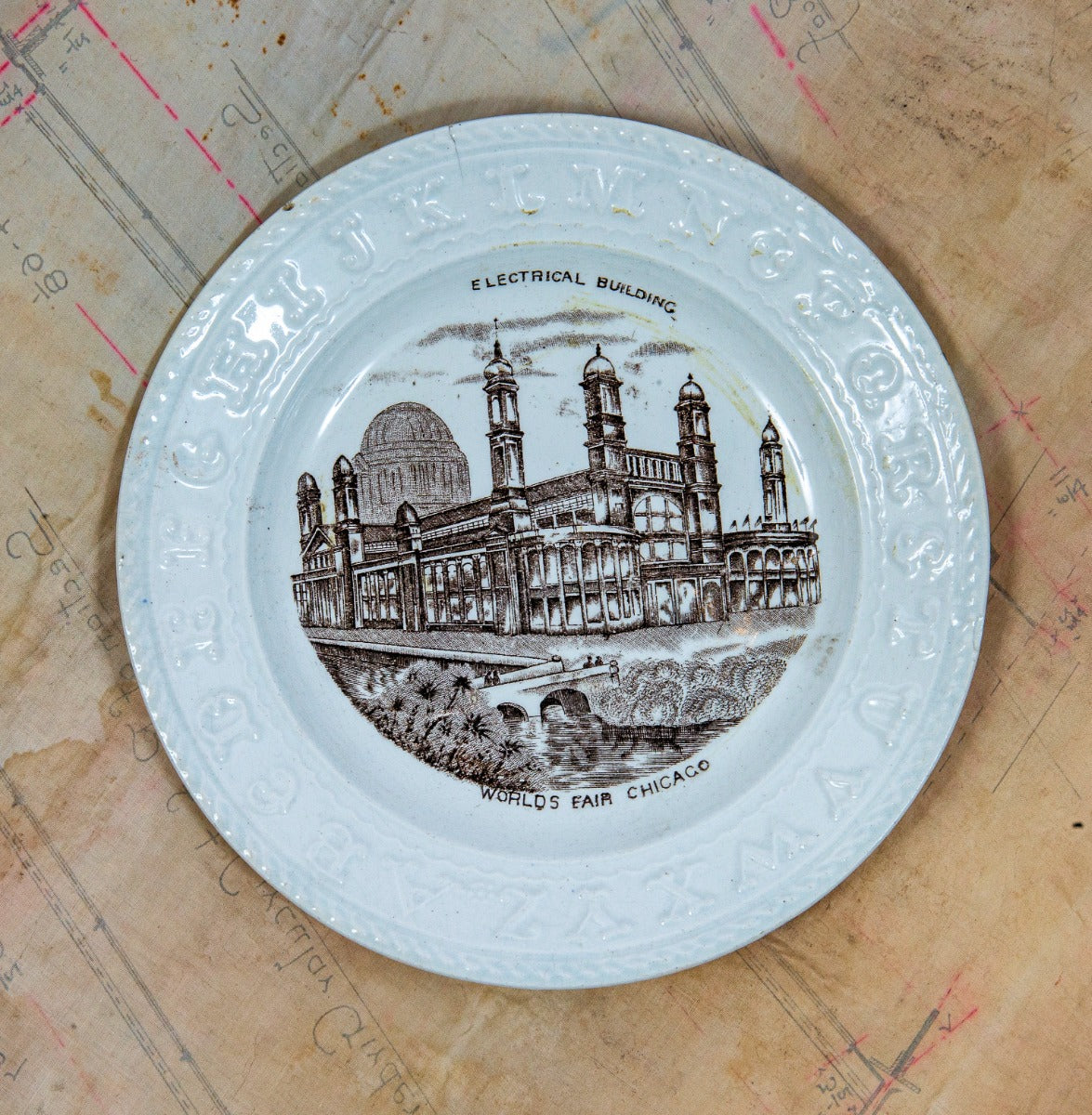 1893 original souvenir columbian exposition electrical building china plate