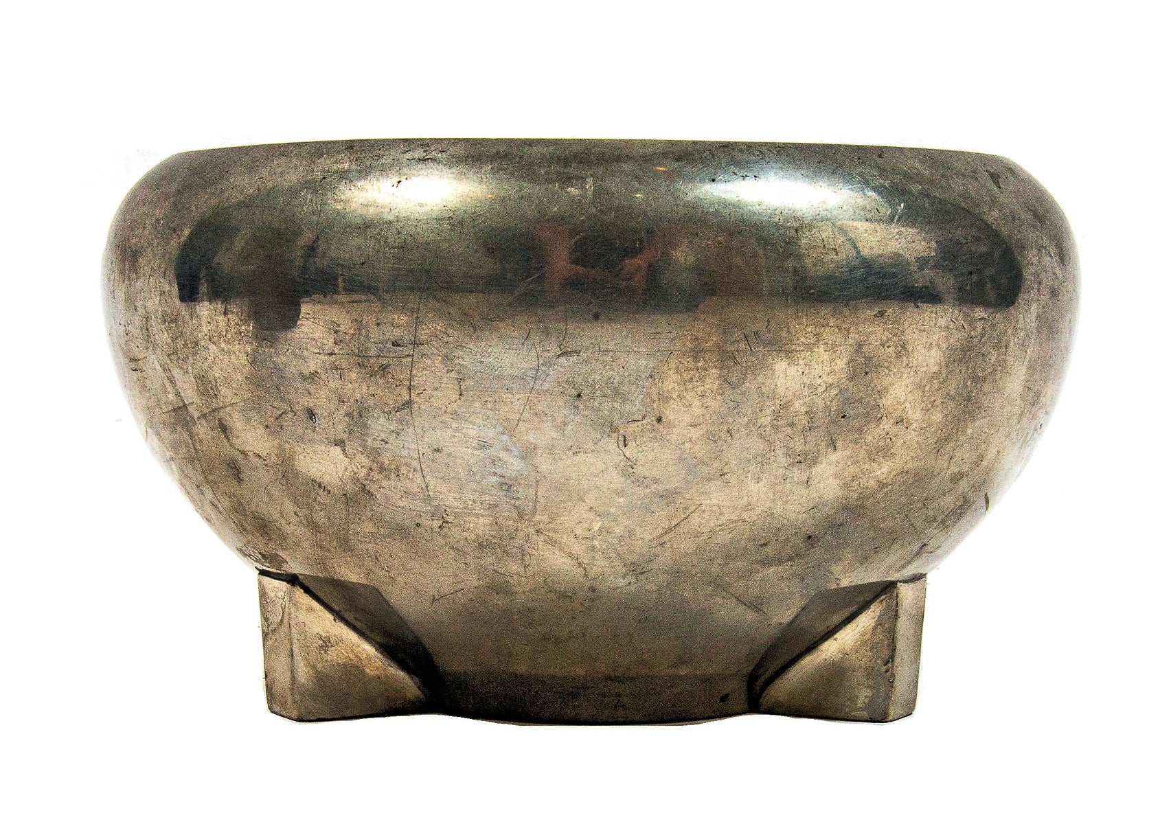 museum-quality american art deco style original 1931 reed and barton footed pewter bowl