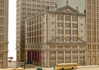 oversized and detailed 1990s stanley tigerman presentation model for a parking garage located on the se corner of state and washington streets