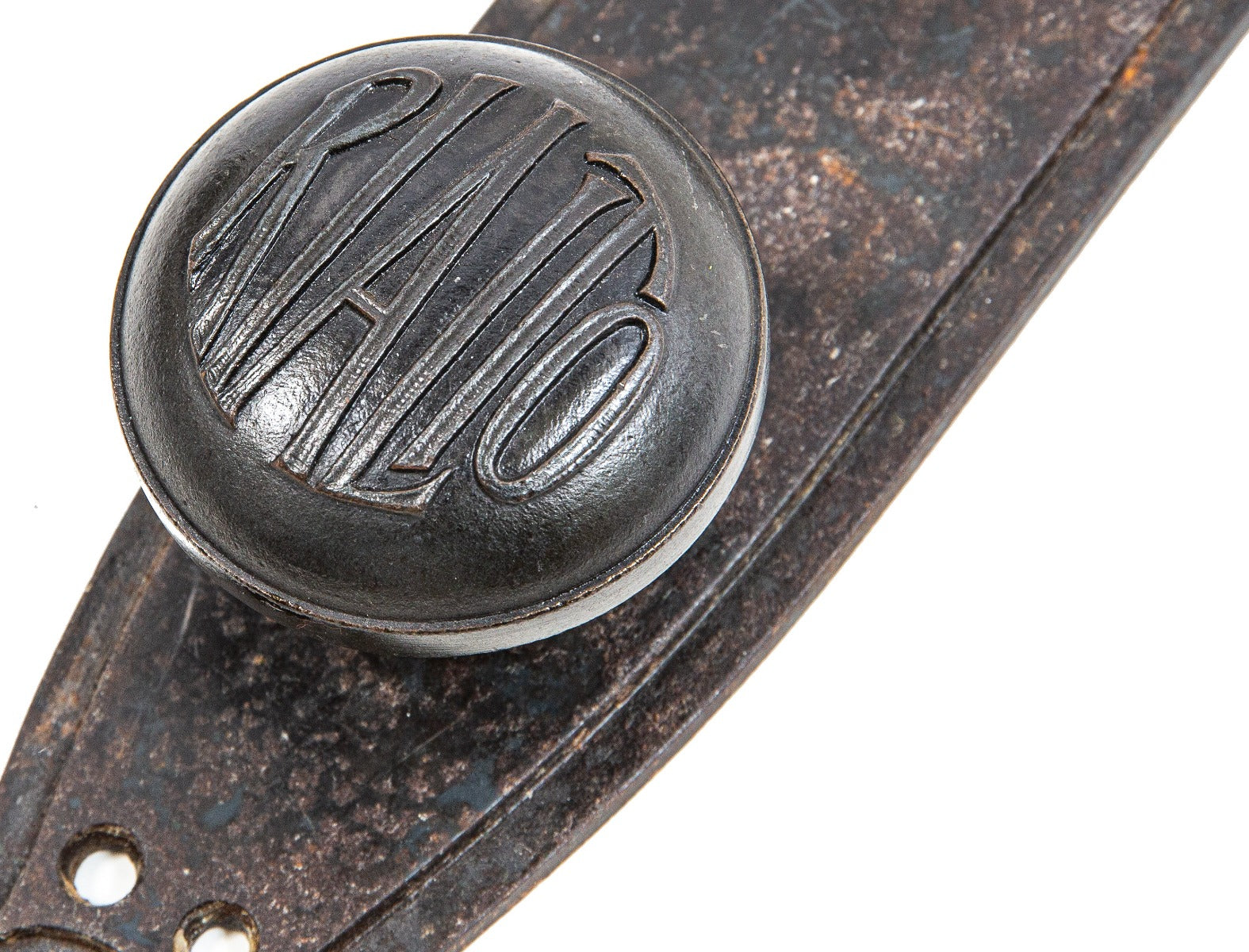 rare original john wellborn root-designed bower-barff cast iron 1886 rialto building office door backplate and doorknob