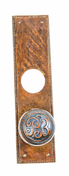 original holabird and roche-designed pontiac building custom office door hardware with mostly intact two-tone finish