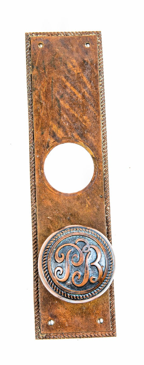 original holabird and roche-designed pontiac building custom office door hardware with mostly intact two-tone finish