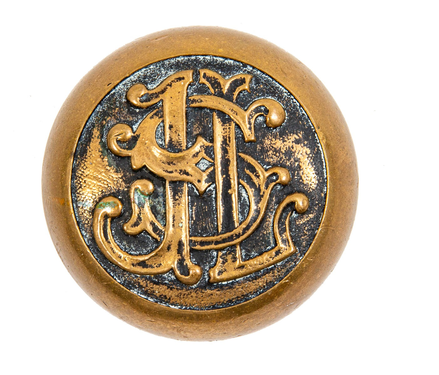 original 1904 cast brass st. louis jefferson hotel monogrammed passage doorknob