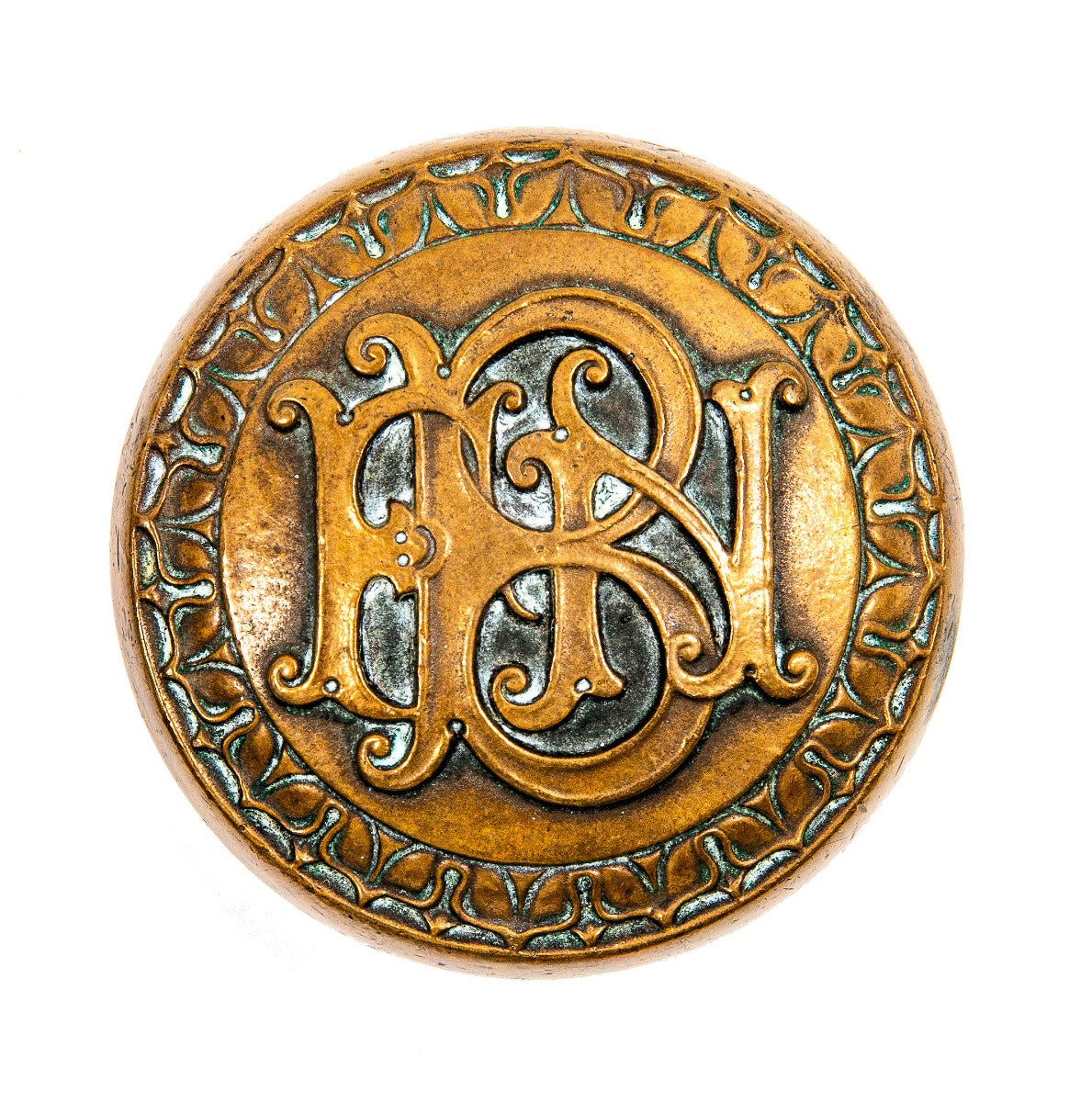 rare 19th century heavily ornamented cast bronze first national bank building monogrammed doorknob