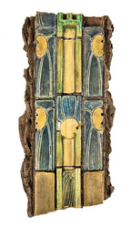 richly colored custom-designed glazed interior lobby tile assembly fragment salvaged in 1974 from price & mclanahan's pennsylvania railroad freight terminal (1918)