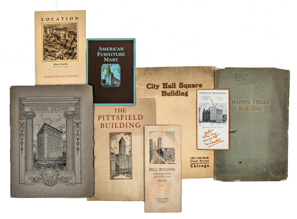 group of original hard to find early 20th century chicago commerical building rental booklets and brochures