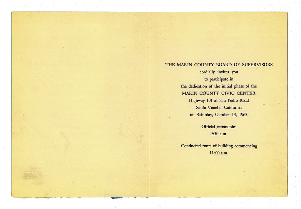 original 1962 dedication invite for frank lloyd wright's marin county civic center