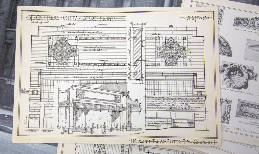 large lot of original early 20th century midland terra cotta stock product and plan presentation plates