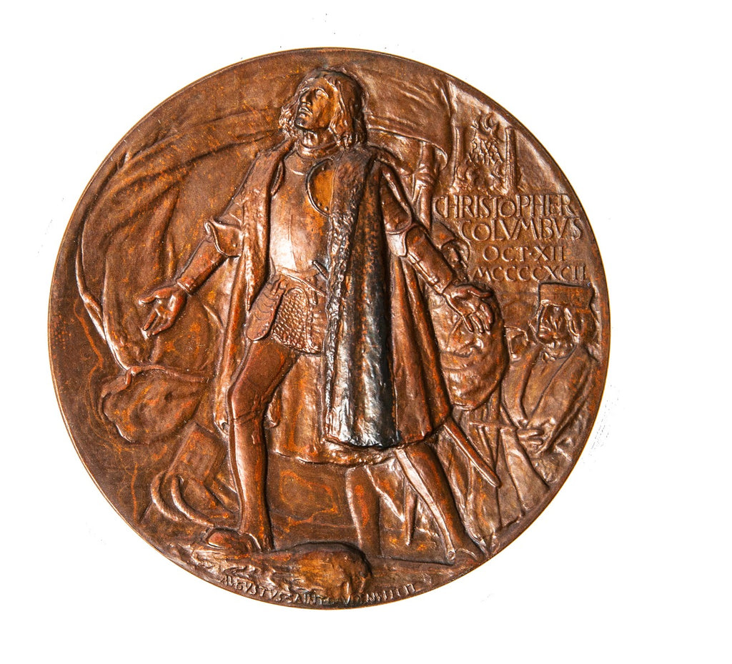 rare oversized augustus saint-gaudens-designed cast bronze 1893 columbian exposition presentation medal issued to lou hintze
