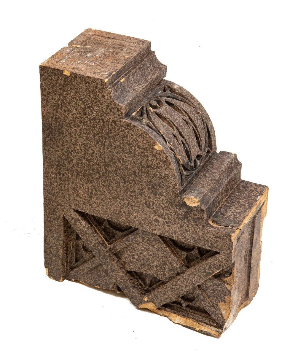 museum quality original hugh garden-designed speckeled glazed terra cotta corbel salvaged from the 1904 chapin and gore building