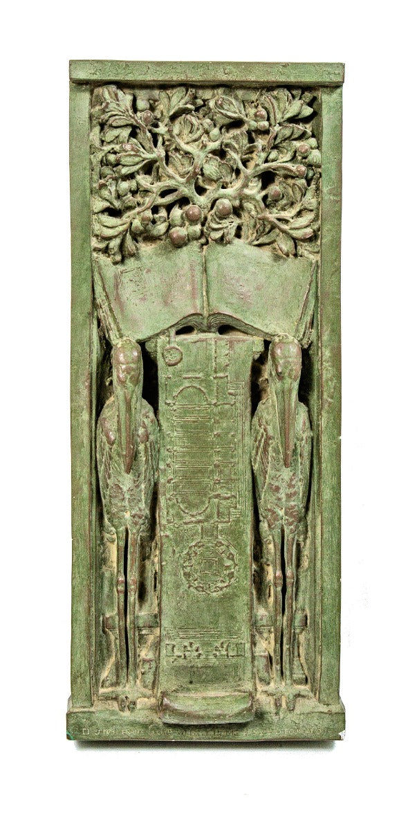 faithfully recreated intact 1979 frank lloyd wright home and studio cast plaster stork panel or plaque