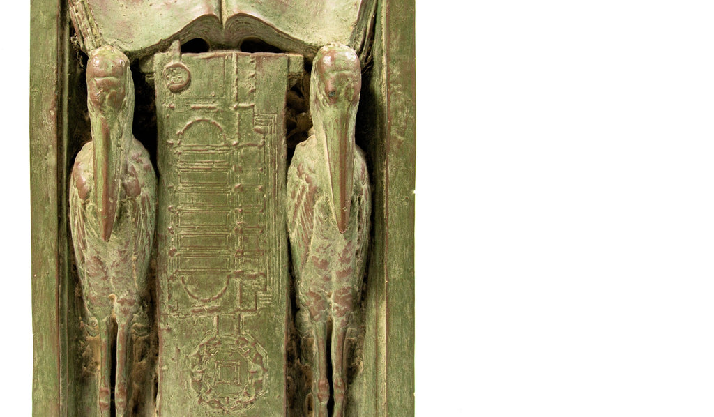 faithfully recreated intact 1979 frank lloyd wright home and studio cast plaster stork panel or plaque