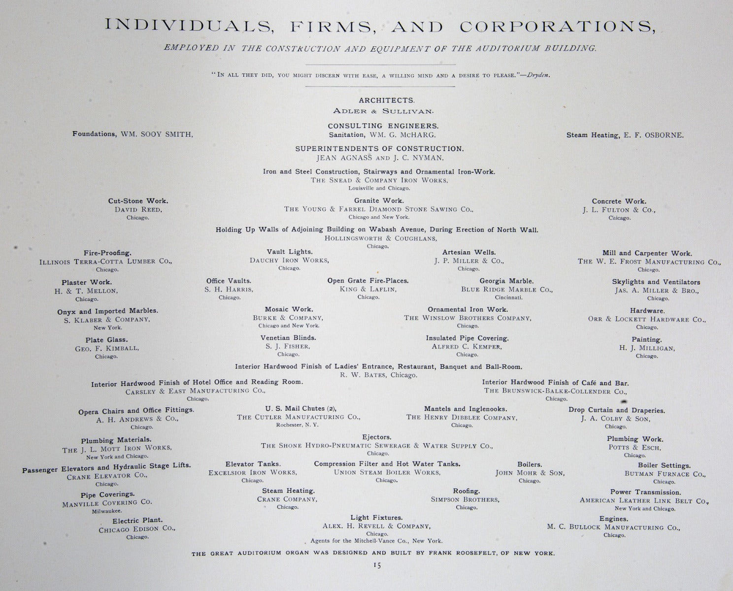 exceptionally rare and original 1889 offical adler and sullivan auditorium building and theater dedication book