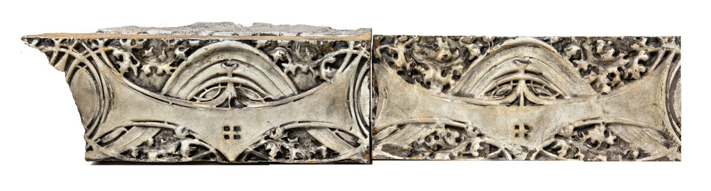 two original louis h. sullivan-designed white glazed terra cotta panel from schlesinger and mayer store and daniel burnham's 1905 addition