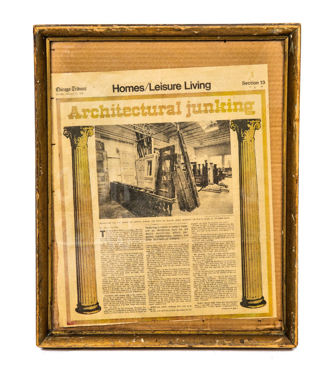 1981 framed chicago newspaper article on cleveland wrecking and early salvage efforts in chicago