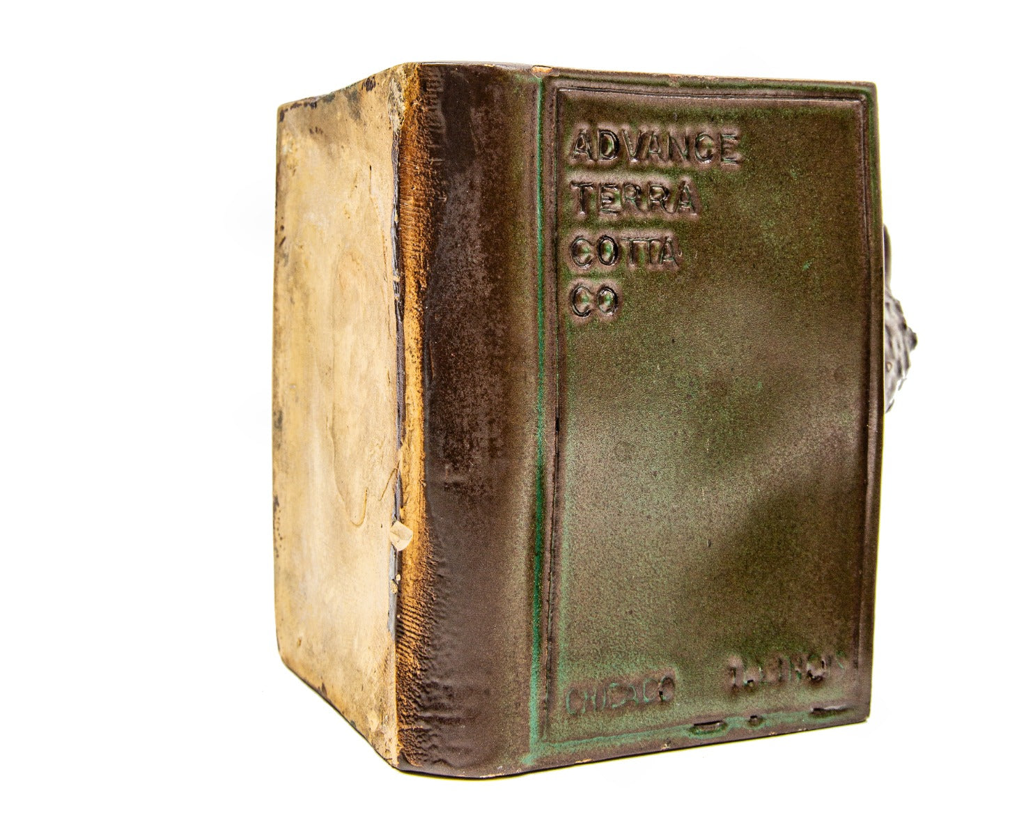 one of two very rare all original and richly colored advance terra cotta owl bookend salesman sample