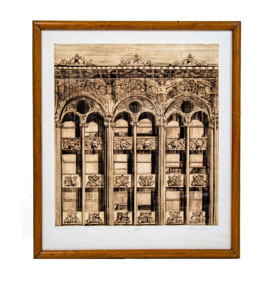 original signed and dated american muralist richard haas 1970 screen print of louis h. sullivan's bayard building facade