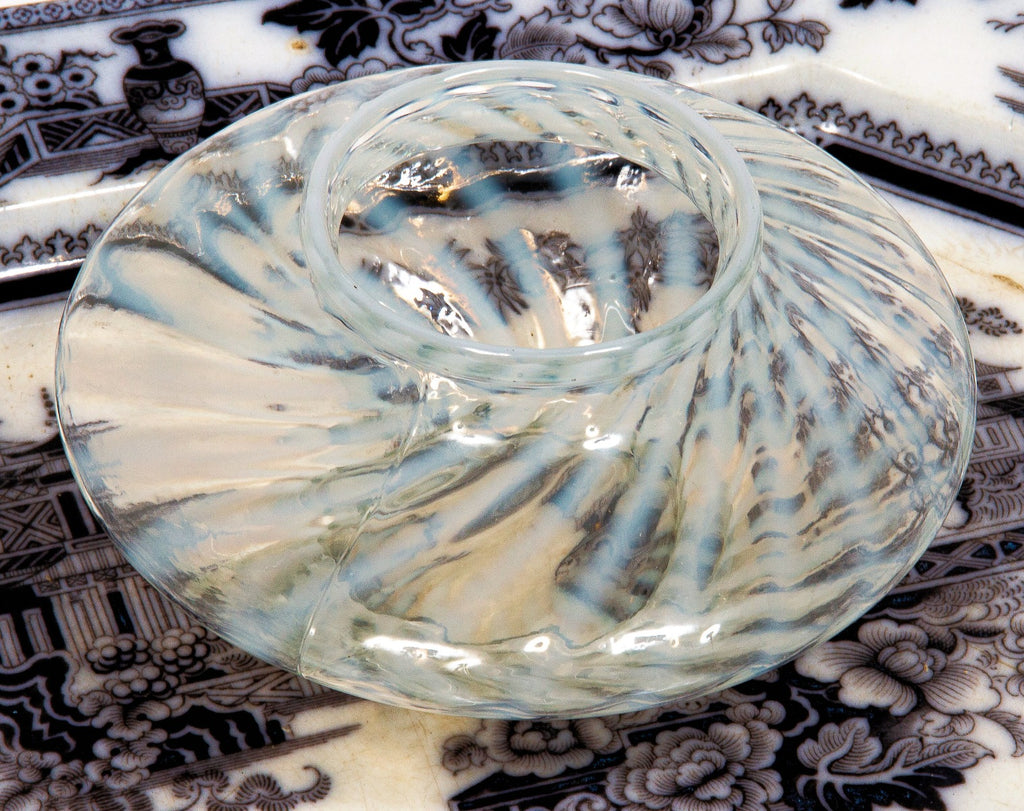 unusual 19th century original and intact american victorian-era opalescent swirl dish or bowl