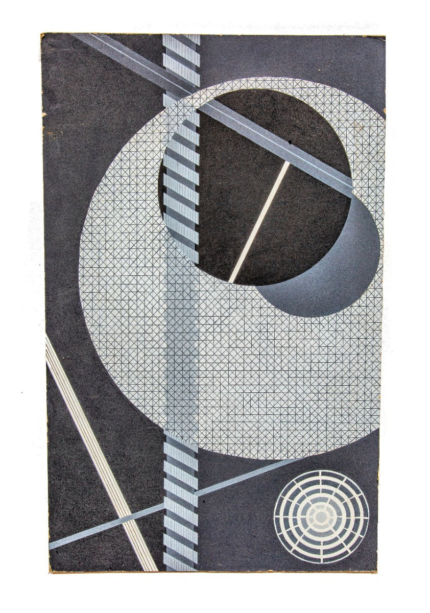 original 1960s-1970s mit architecture student abstract geometric monochromatic painting