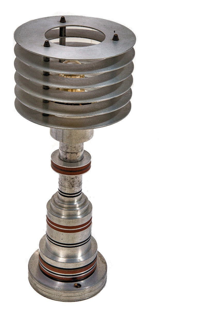 highly sought after iconic american art deco machine age c. 1930's walter von nessen spun aluminum and bakelite table or desk lamp