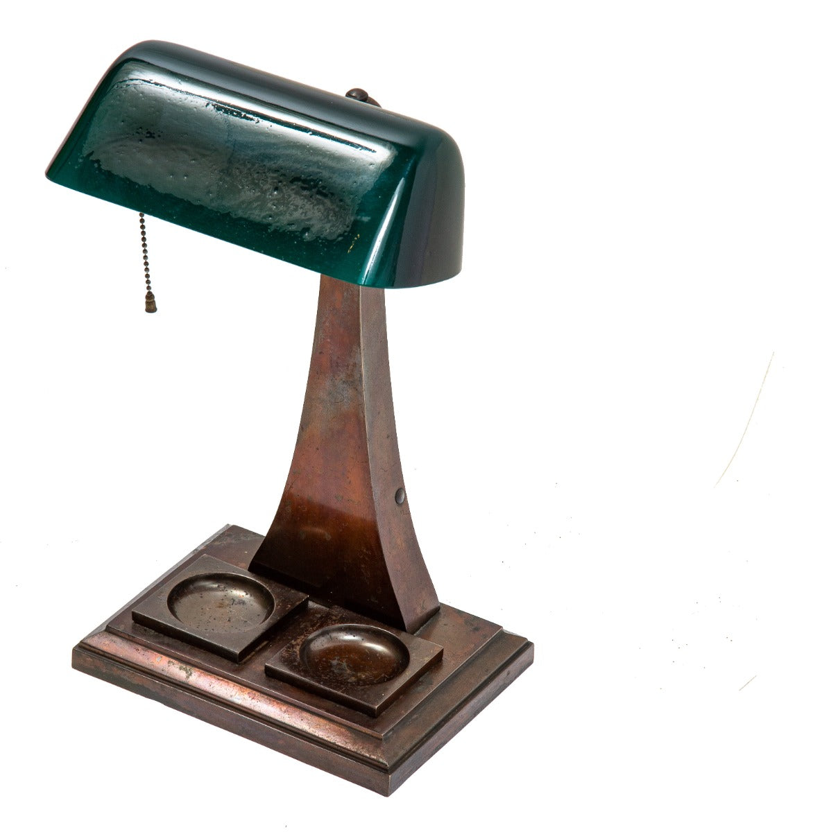 rare early 20th century heavy bronze-plated iron and cast bronze milwaukee city hall banker's emeralite lamp