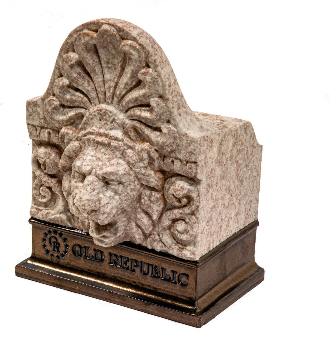 limited edition recast of terra cotta lionhead designed for k.m. vitzthum's bell or old republic building completed in 1924in