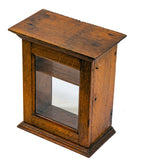 original early 20th century solid oak wood counter top display cabinet with hinged door and single shelf