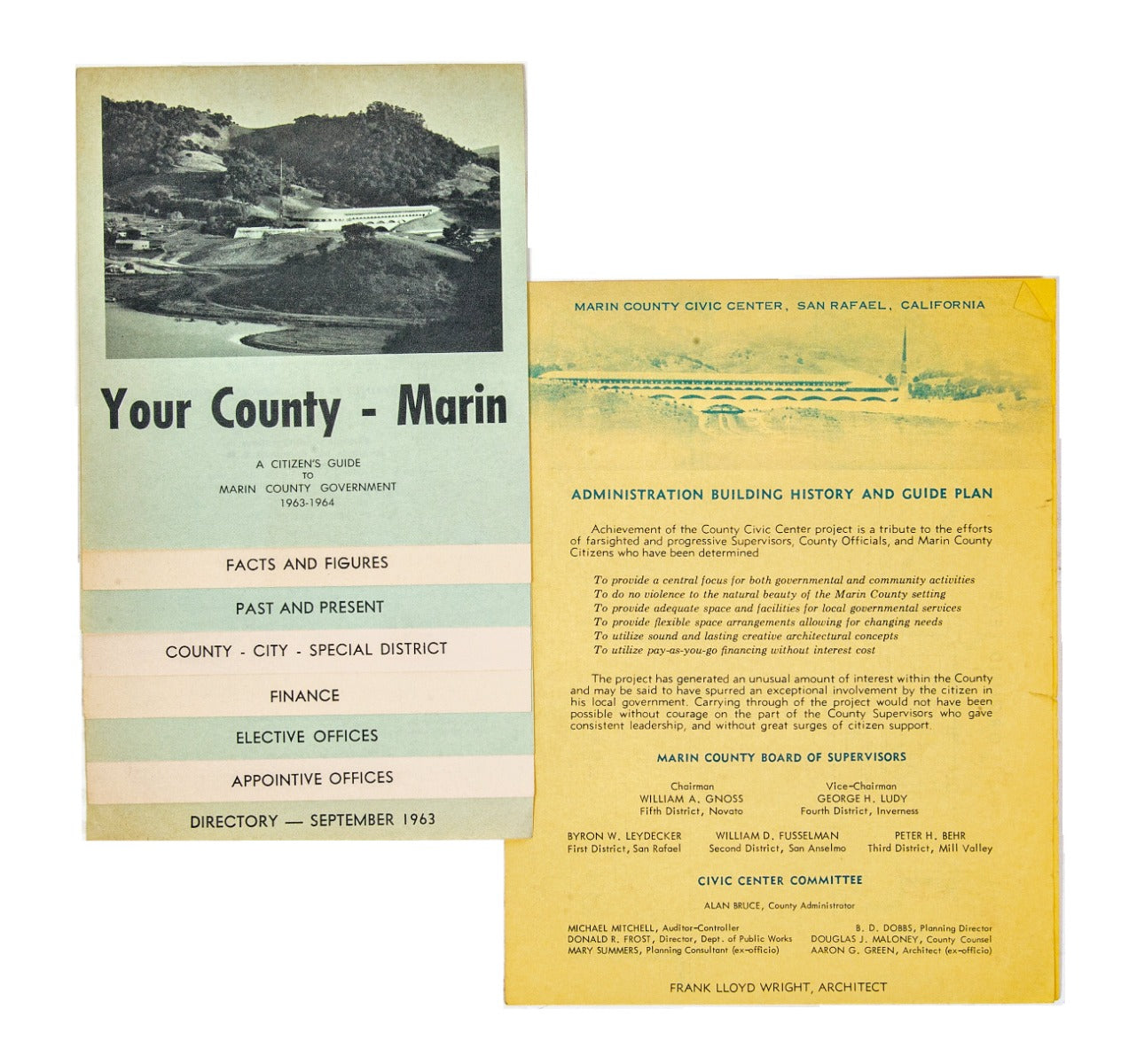 original 1963 frank lloyd wright marin county civic center dedication books and guide plans