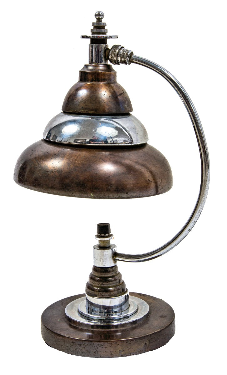 original 1930s american machine age bert dickerson-designed copper and chrome rewired markel desk lamp