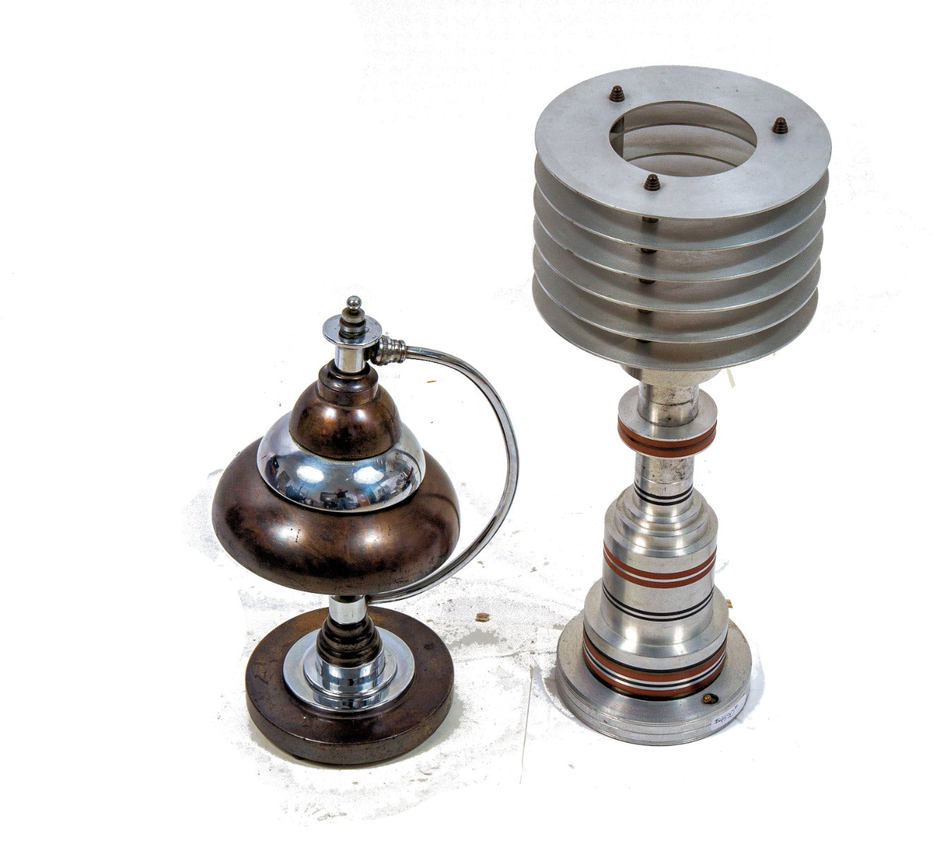 original 1930s american machine age bert dickerson-designed copper and chrome rewired markel desk lamp