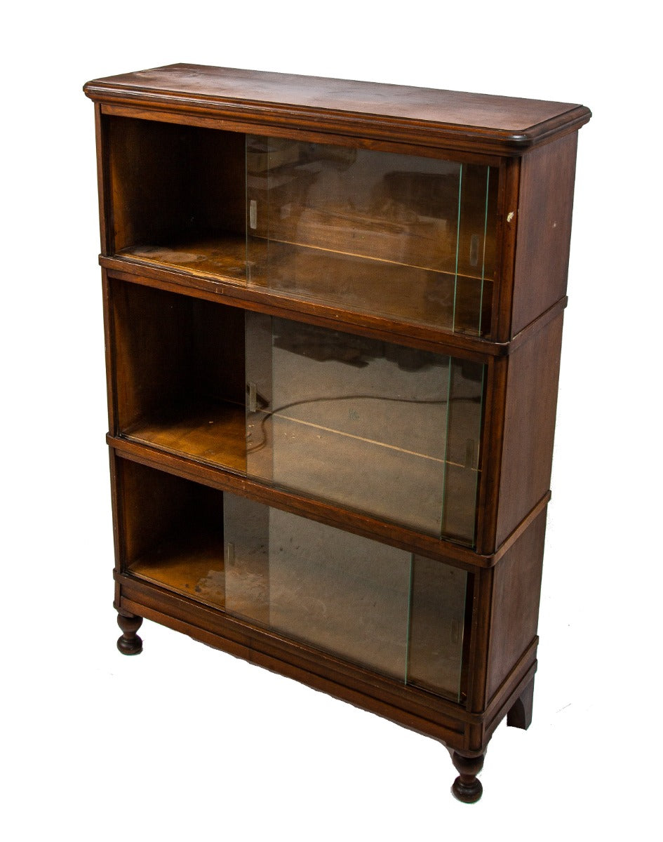 original and intact early 20th century chicago public library modular varnished wood barrister book case with sliding glass doors
