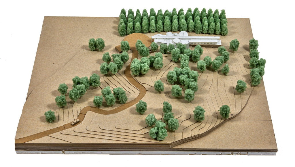 1980s-1990s original stanley tigerman-designed architectural presentation model with surrounding landscape