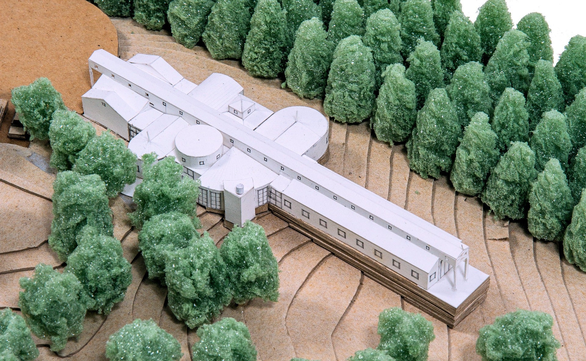 1980s-1990s original stanley tigerman-designed architectural presentation model with surrounding landscape