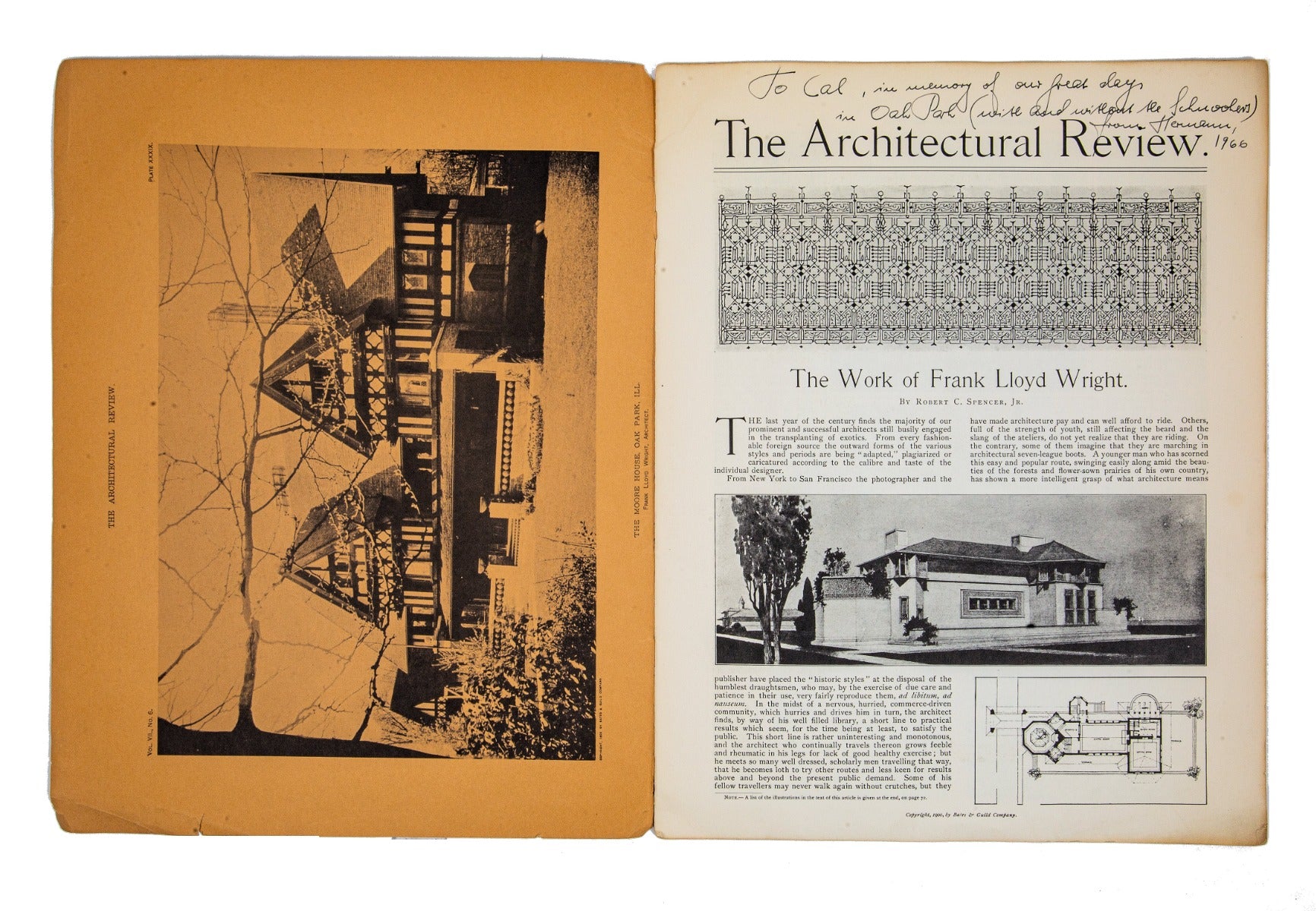 hard to find 1965 prairie school press reprint of robert spencer's work of frank lloyd wright, from 1893 to 1900