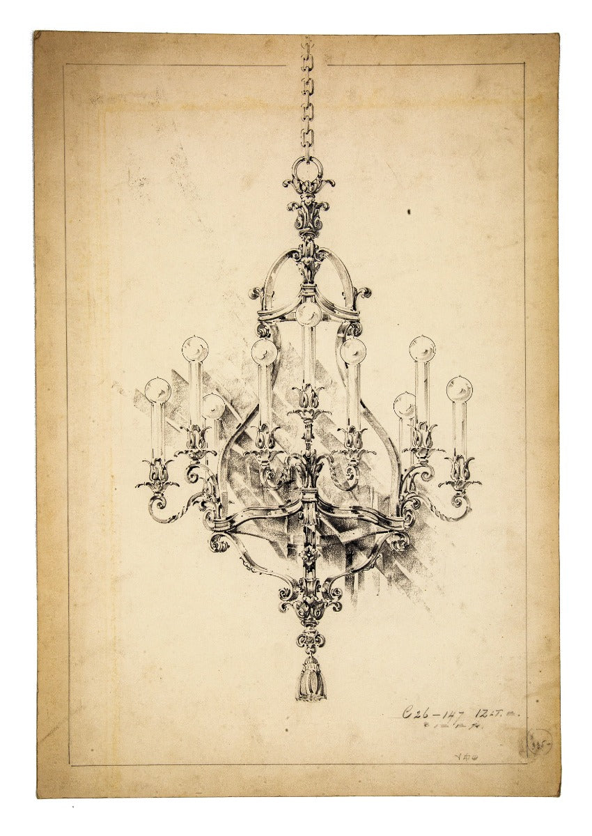 single early 20th century robert neueder-designed oversized ceiling fixture for beardslee lighting company