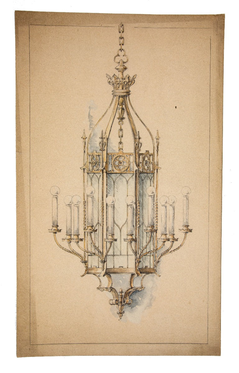 richly detailed original hand-drawn beardslee ceiling light fixture by artist and architect robert neueder