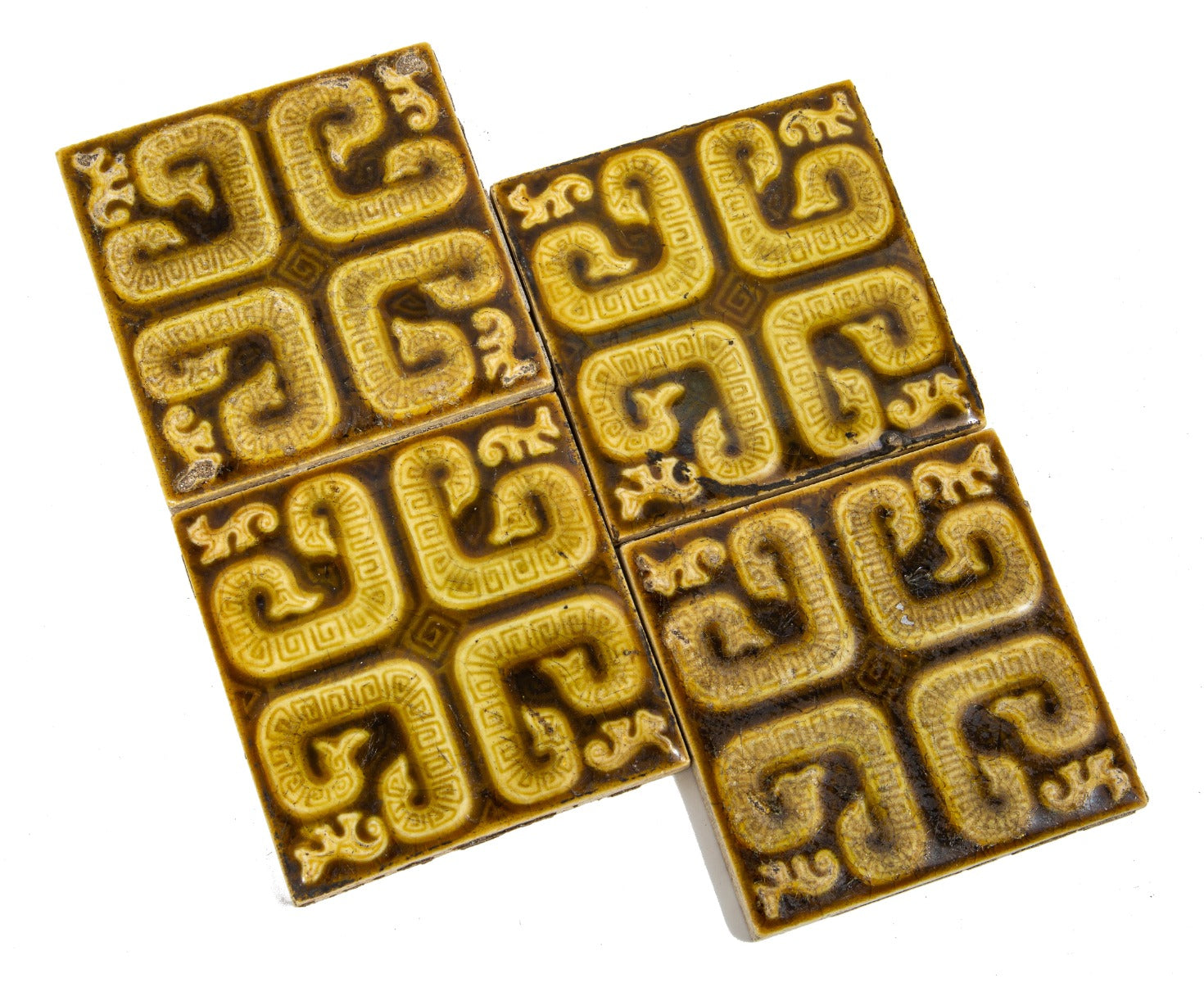 five matching 6 x 6 19th century anglo-japanese style american victorian-era fireplace tiles