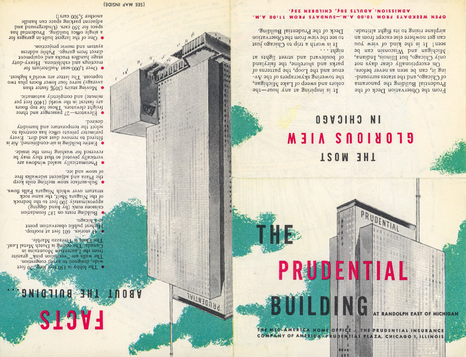 hard to find 1950s chicago prudential building observation deck multi-fold informational pamphlet with map